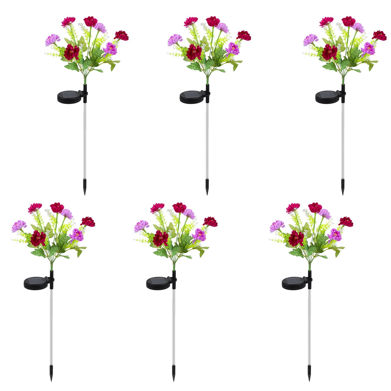 Multi-Color Solar LED Peony Flower Stake Lights, 6-Pack Assorted Lights for Outdoor Landscaping